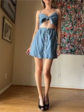 Reformation Light Blue Denim Tie-Front Mini Dress